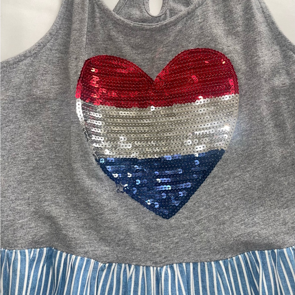 Epic Threads Gray Dress with Red, Silver, and Blue Sequin Heart